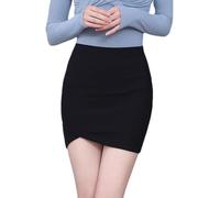 Lazutom Mini jupe moulante sexy taille haute pour femme avec ourlet irrégulier pour tenue décontractée en boîte de nuit ou bureau, Noir , 32