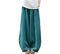 Lazutom Pantalon ample en coton et lin pour femme - Taille élastique - Coupe ample - Pour l'été, le yoga, les voyages, le salon, les vacances, la plage, Vert, Taille unique