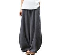 Lazutom Pantalon ample en coton et lin pour femme - Taille élastique - Coupe ample - Pour l'été, le yoga, les voyages, le salon, les vacances, la plage, gris, Taille unique