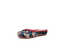 Lazutom Pantoufles d'été décontractées pour femme Style chinois Broderie, Noir , 38 EU