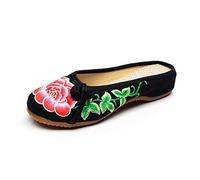 Lazutom Pantoufles d'été pour femme style chinois brodé - Noir - Noir , 37 EU