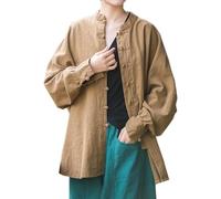 Lazutom Tunique pour femme en coton et lin avec bouton grenouille et col mandarin pour arts martiaux chinois Kung Fu Tai Chi, kaki, Taille unique