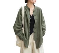 Lazutom Tunique pour femme en coton et lin avec bouton grenouille et col mandarin pour arts martiaux chinois Kung Fu Tai Chi, Vert, Taille unique