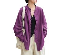 Lazutom Tunique pour femme en coton et lin avec bouton grenouille et col mandarin pour arts martiaux chinois Kung Fu Tai Chi, violet, Taille unique