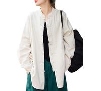 Lazutom Tunique pour femme en coton et lin avec bouton grenouille et col mandarin pour arts martiaux chinois Kung Fu Tai Chi, beige, Taille unique