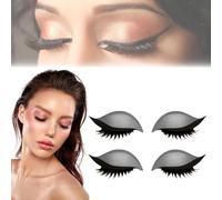 Lazy Eye Shadow Eyelash Patch, 2-in-1 Reusable Eye Makeup Stickers with False Lashes & Shadow 4 Pairs Eyeshadow Eyelashes Makeup Stickers for All Eyeshapes (silver)