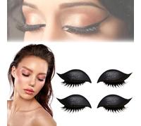 Lazy Eye Shadow Eyelash Patch, 2-in-1 Reusable Eye Makeup Stickers with False Lashes & Shadow 4 Pairs Eyeshadow Eyelashes Makeup Stickers for All Eyeshapes (black)