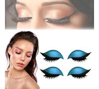 Lazy Eye Shadow Eyelash Patch, 2-in-1 Reusable Eye Makeup Stickers with False Lashes & Shadow 4 Pairs Eyeshadow Eyelashes Makeup Stickers for All Eyeshapes (blue)