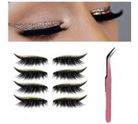 Lazy Eye Shadow Eyelash Patch(4 pairs),Makeup stickers,2-In-1 Reusable Eye Makeup Stickers,Including false eyelashes, eye shadow, eyeliner,Lazy Makeups Tool For All Eyeshapes (gold)