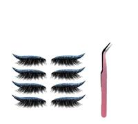 Lazy Eye Shadow Eyelash Patch(4 pairs),Makeup stickers,2-In-1 Reusable Eye Makeup Stickers,Including false eyelashes, eye shadow, eyeliner,Lazy Makeups Tool For All Eyeshapes (blue)