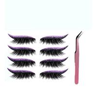 Lazy Eye Shadow Eyelash Patch（4 pairs）,Makeup stickers,2-In-1 Reusable Eye Makeup Stickers,Including false eyelashes, eye shadow, eyeliner,Lazy Makeups Tool For All Eyeshapes (purple)