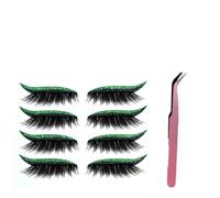 Lazy Eye Shadow Eyelash Patch（4 pairs）,Makeup stickers,2-In-1 Reusable Eye Makeup Stickers,Including false eyelashes, eye shadow, eyeliner,Lazy Makeups Tool For All Eyeshapes (green)