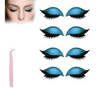 Lazy Eye Shadow Eyelash Patch,Eye Patch for Lazy Eyes,Eyeshadow Eyelashes Makeup Stickers,2-in-1 Reusable Eyes Makeup Stickers with False Lashes & Shadow,For All Shapes (Blue, 4pcs)