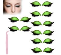 Lazy Eye Shadow Eyelash Patch,Eye Patch for Lazy Eyes,Eyeshadow Eyelashes Makeup Stickers,2-in-1 Reusable Eyes Makeup Stickers with False Lashes & Shadow,For All Shapes (Green, 8pcs)