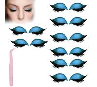 Lazy Eye Shadow Eyelash Patch,Eye Patch for Lazy Eyes,Eyeshadow Eyelashes Makeup Stickers,2-in-1 Reusable Eyes Makeup Stickers with False Lashes & Shadow,For All Shapes (Blue, 8pcs)