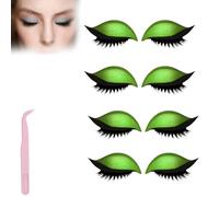 Lazy Eye Shadow Eyelash Patch,Eye Patch for Lazy Eyes,Eyeshadow Eyelashes Makeup Stickers,2-in-1 Reusable Eyes Makeup Stickers with False Lashes & Shadow,For All Shapes (Green, 4pcs)