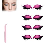 Lazy Eye Shadow Eyelash Patch,Eye Patch for Lazy Eyes,Eyeshadow Eyelashes Makeup Stickers,2-in-1 Reusable Eyes Makeup Stickers with False Lashes & Shadow,For All Shapes (Pink, 4pcs)