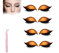 Lazy Eye Shadow Eyelash Patch,Eye Patch for Lazy Eyes,Eyeshadow Eyelashes Makeup Stickers,2-in-1 Reusable Eyes Makeup Stickers with False Lashes & Shadow,For All Shapes (Orange, 4pcs)