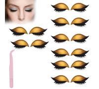 Lazy Eye Shadow Eyelash Patch,Eye Patch for Lazy Eyes,Eyeshadow Eyelashes Makeup Stickers,2-in-1 Reusable Eyes Makeup Stickers with False Lashes & Shadow,For All Shapes (Yellow, 8pcs)