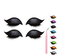 Lazy Eye Shadow Eyelash Patch, Eyeshadow and Lash Sticker, Eyeshadow Eyelashes Makeup Stickers for Eyes, 2-In-1 Reusable Eye Makeup Stickers With False Lashes & Shadow, 2 Pairs (Black*2)