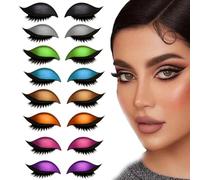 Lazy Eye Shadow Eyelash Patch, Eyeshadow Eyelash Stickers, 3-in-1 Self-Adhesive Reusable Fast Eye Makeup Stickers with False Lashes, Shadow, Eyeliner, for Party, Prom (8 Pairs)