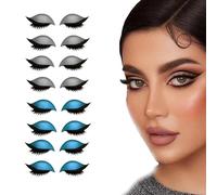 Lazy Eye Shadow Eyelash Patch, Eyeshadow Eyelashes Makeup Stickers, 3-in-1 Self-Adhesive Reusable Fast Eye Makeup Stickers with False Lashes, Shadow, Eyeliner, for Party, Prom (Silvery+Blue)