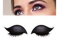 Lazy Eye Shadow Eyelash Patch, Eyeshadow Eyelashes Makeup Stickers, 3-in-1 Self-Adhesive Reusable Fast Eye Makeup Stickers with False Lashes, Shadow, Eyeliner, for Party, Prom (Black)