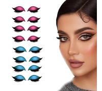 Lazy Eye Shadow Eyelash Patch, Eyeshadow Eyelashes Makeup Stickers, 3-in-1 Self-Adhesive Reusable Fast Eye Makeup Stickers with False Lashes, Shadow, Eyeliner, for Party, Prom (Pink+Blue)