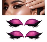Lazy Eyeshadow Eyelash Patch, Reusable Makeup Sticker with Built-in Eyeliner, Glitter Eyeshadow & False Eyelashes (Pink)