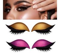 Lazy Eyeshadow Eyelash Patch, Reusable Makeup Sticker with Built-in Eyeliner, Glitter Eyeshadow & False Eyelashes (Yellow+Pink)