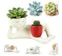 Lazy Guy Planter Pot,Resinlazy Little Character Flowerpot,Lazy Guy Planter with Drainage Hole,Lying Down Figure Planters Human Shaped Flower Pot,for Succulents Cactus Home Garden Decor，Red