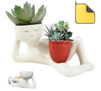 Lazy Guy Planter,Unique Lying Down Figure Succulent Pots, Relaxing Person Holding Pot Planter with Drainage Hole for Succulents Cactus Home Garden Decor