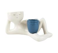 Lazy Guy Pot de fleurs pour plantes grasses, pots de fleurs amusants, petit personnage paresseux, pot de fleurs allongé en forme humaine en résine (bleu)