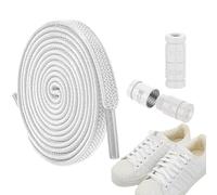 Lazy Shoelaces Rope Lacets à coupe rapide, sans corde, lacets à enfiler, pas de nouage, lacets plats élastiques, bonne ténacité, lacets pour chaussures paresseuses, Blanc., Voir description
