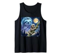 Lazy Sloth Climbing Tree Branch Moon Night Sky Animal Art Débardeur