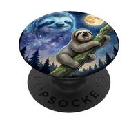 Lazy Sloth Climbing Tree Branch Moon Night Sky Animal Art PopSockets PopGrip Adhésif