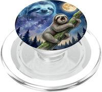 Lazy Sloth Climbing Tree Branch Moon Night Sky Animal Art PopSockets PopGrip pour MagSafe