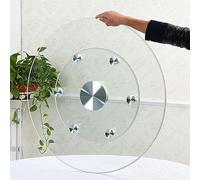 Lazy Susan Assiette de service - Centre de table en verre trempé pour table de salle à manger avec 6 roues rotatives, grande platine ronde, rotation silencieuse et lisse, roulement de 300 kg