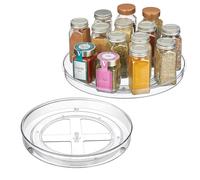 Lazy Susan Lot de 2 organiseurs de placard tournant (27 + 23,5 cm), étagère à épices rotative à 360°, organisateur de maquillage transparent pour armoire, garde-manger, réfrigérateur, comptoir