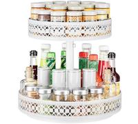 Lazy Susan Organiseur à épices pivotant à 2 niveaux à 360 °, plateau en métal, organisateur floral, 30 cm, pour garde-manger, cuisine, meuble de salle de bain, réfrigérateur, table, blanc
