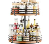 Lazy Susan Organiseur de plateau tournant réglable - Étagère à épices rotative en bois à 2 niveaux de 30,5 cm pour comptoir de cuisine, garde-manger, placard, table de salle de bain, café, bar