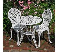 Lazy Susan Rose Ensemble Bistro de Jardin Rond | 2 Places | Fonte d'aluminium | Résistant aux intempéries | sans Entretien | 2 x Chaises de Bistro | Finition Blanche