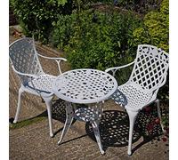 Lazy Susan - Table Bistro Rose et 2 chaises de Jardin - Salon de Jardin en Aluminium moulé, Blanc (chaises Emma)