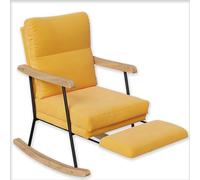 Lazyspace Fauteuil à bascule en lin Jaune jusqu'à 120 kg, fauteuil de relaxation Sessel Chaise Siège de salon Fauteuil à bascule Chaise rembourrée avec structure métallique et socle en bois pour salon