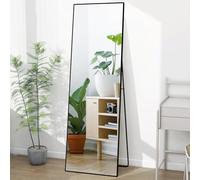 Lazyspace Miroir pleine longueur, 162 x 53 cm, noir, HD, sur pied, avec cadre en alliage d'aluminium, verre trempé, grand miroir mural pour chambre à coucher, garde-robe, salon, dressing
