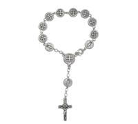 lazzaro italy Chapelet de voyage Saint Benoît - Dizainier catholique plaquée argent - Prière pour homme et femme