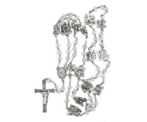 lazzaro italy Chapelet VIA CRUCIS Chemin de Croix prière femme. Collier avec perles de cristal. Stations et croix argentées. Couronne de Carême. Artisanat italien