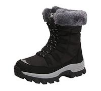 Lazzboy Bottes de Neige Femme Bottes Fourrées Doublure Chaude Imperméable Bottines Antidérapantes Chaussures de Randonnée Bottines à Lacet Bottes à Plateforme Casual Boots Chaudes en Daim(Noir,38)