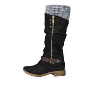 Lazzboy Bottes de Neige Femme Mi-Mollet Botte Antidérapantes Chaussures Hiver Chaussures de Randonnée Daim à Talon épais Anti-Slip Bottes de Neige à Enfiler Flat Casual Boots Doublure Chaude(Noir,39)