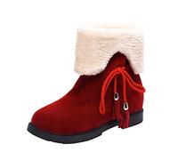Lazzboy Bottines Femme D'hiver À Talons Épais pour Femme Bottes de Neige À Enfiler en Daim À Talon Épais Bout Rond Confortables À Enfiler Talon Mi-Épais Bottines de Neige Chaudes en Daim(Rouge,37)